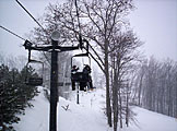 Andre and Adam Sauder riding the chair lift.