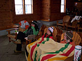 Erica Sauder, Shannon Fiechter, and Kirsten Sauder look poised to stay by the fire all afternoon.