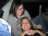 Marisa Pfister and Tianna Stieglitz on the van ride to camp.